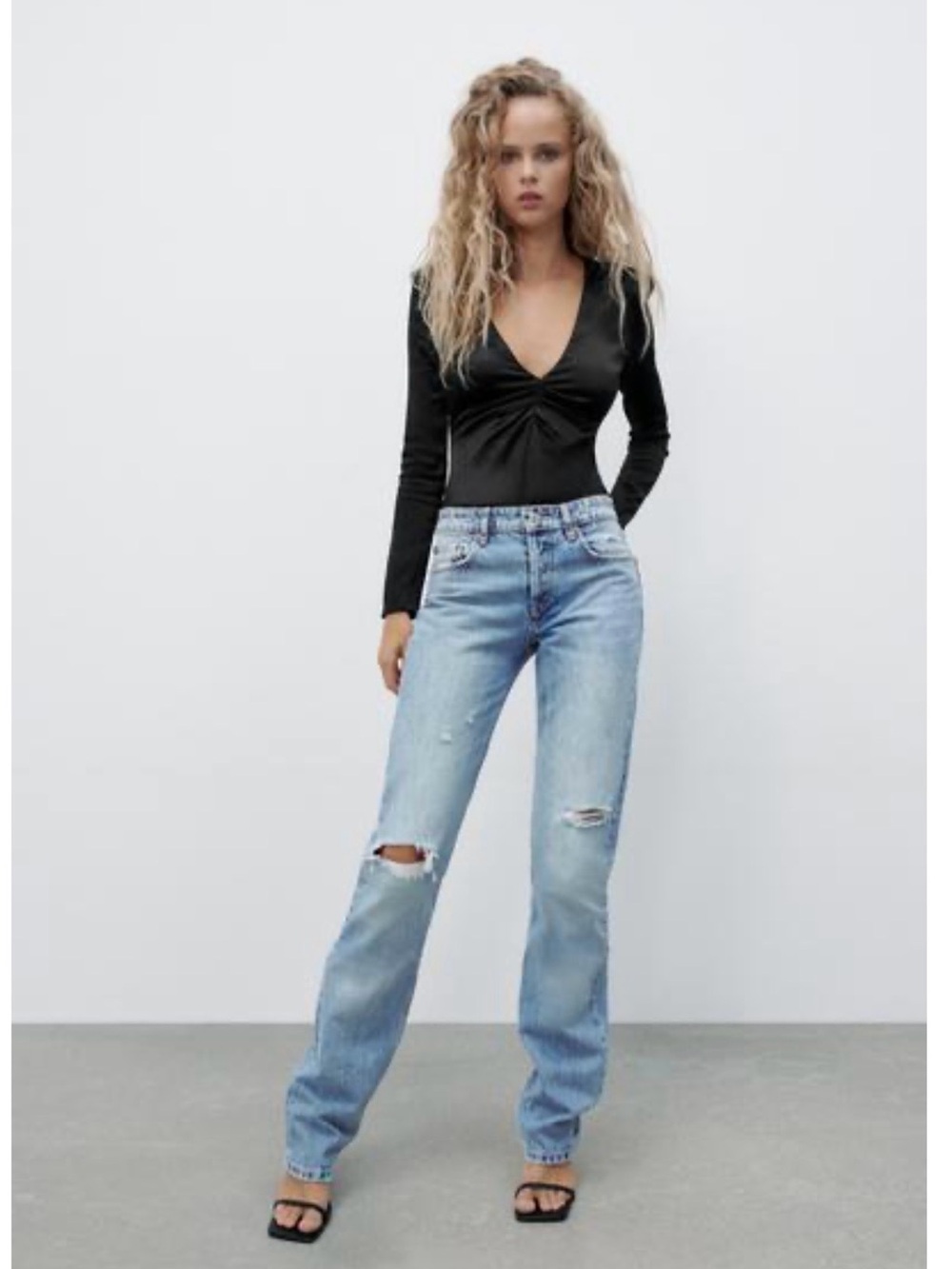 Zara black satin effect ruched bodysuit
